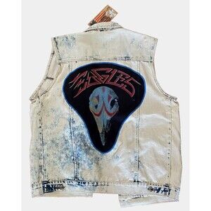 NWT GS-115 EAGLES Denim Vest Jacket Mens XL Upcycled T-shirt Patchwork Rock Tour